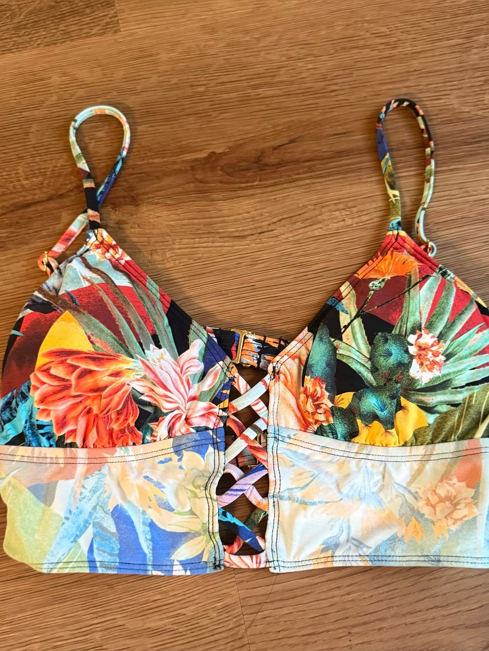 Tropical Floral Lace-Up Bralette Top NWOT